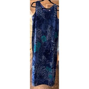 JM Collection Blue Tropical Floral Leopard Print Sleeveless Maxi Dress Large